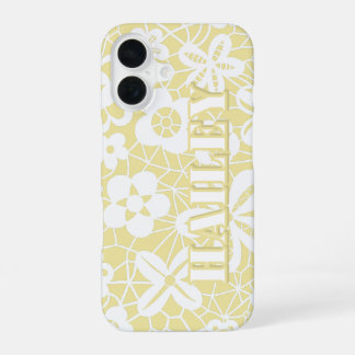 Coque iPhone 16 Boîtier iPhone Fleurs en Dentelle Jaune Pastel Per
