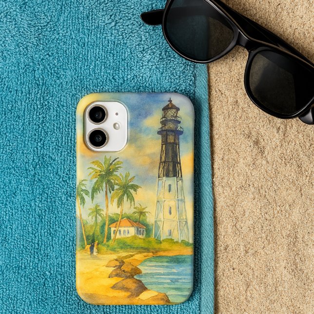 Coque iPhone 16 Boîtier téléphonique historique Hillsboro Lighthou (Watercolor historic Hillsboro Lighthouse. Florida )