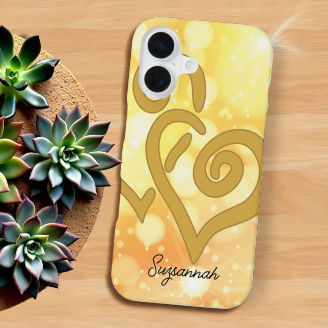 Coque iPhone 16 Bokeh Arrière - plan Gold Linked Heart (template phone case back)