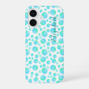 Coque iPhone 16 Bulles bleues turquoises Été Moderne Nom personnal
