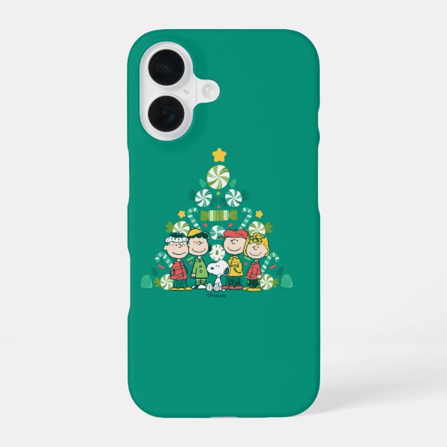 Coque iPhone 16 cacahuètes | Arbre de Noël de menthe poivrée (Verso)