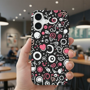 Coque iPhone 16 Caprices et Gribouillis – Cœurs et Spirales Abstra