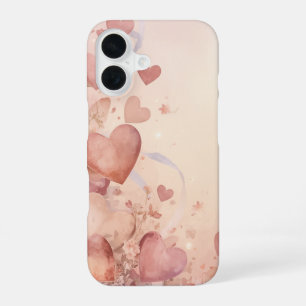 Coque iPhone 16 Cascade de cœurs rose poussiéreux Abstrait Fantais