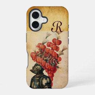 COQUE iPhone 16 CASQUE DE CHEVALIER ANTIQUE, DRAGONS ET PLUMES ROU