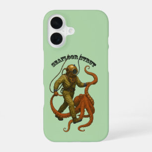 Coque iPhone 16 Casque de plongée vintage marcheur avec une pieuvr