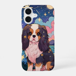 Coque iPhone 16 Cavalier King Charles Tricolor Pastel Nuages