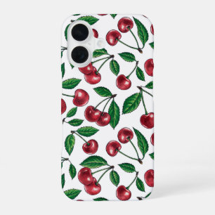 Coque iPhone 16 Cerises rouges sur blanc