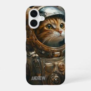 Coque iPhone 16 Chat astronaute steampunk personnalisé 