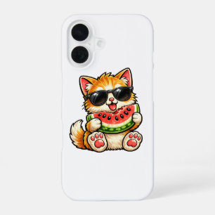 Coque iPhone 16 Chat pastèque cool