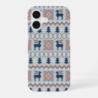 Chemise de Noël tricotée bleue à motif de renne