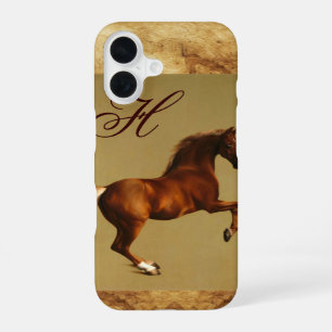 Coque iPhone 16 CHEVAL ROUGE Monogramme de parchemin