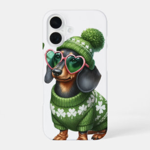 COQUE iPhone 16 CHIEN DE DACHSHUND CUTE HABILLÉ EN VÊTEMENTS IRLAN
