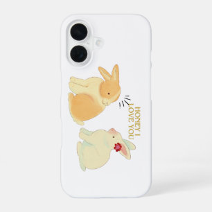 Coque iPhone 16 Citation d'amour mignonne Bunny Couple - "Chéri, j
