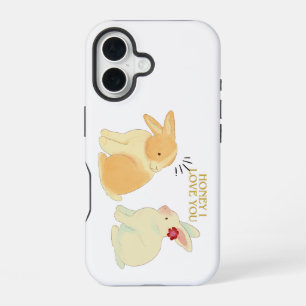 Coque iPhone 16 Citation d'amour mignonne Bunny Couple - "Chéri, j