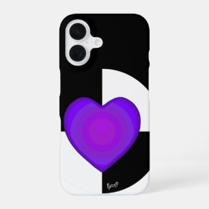 Coque iPhone 16 Cœurs violets B&W qui battent