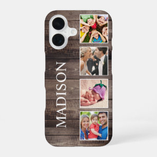 Coque iPhone 16 Collage de photos personnalisé Famille Rustique Fe
