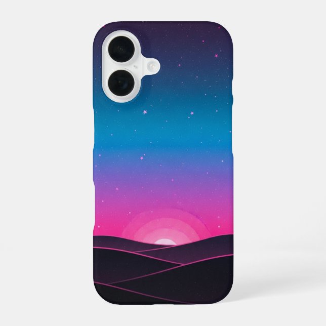 Coque iPhone 16 Collines étoilées rétro (Verso)
