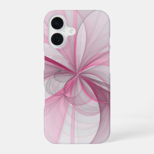 Coque iPhone 16 Conception Abstraite de fractal rose pâle moderne