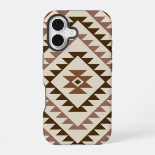 Coque iPhone 16 Conception de motif diamant aztéque marron+crème