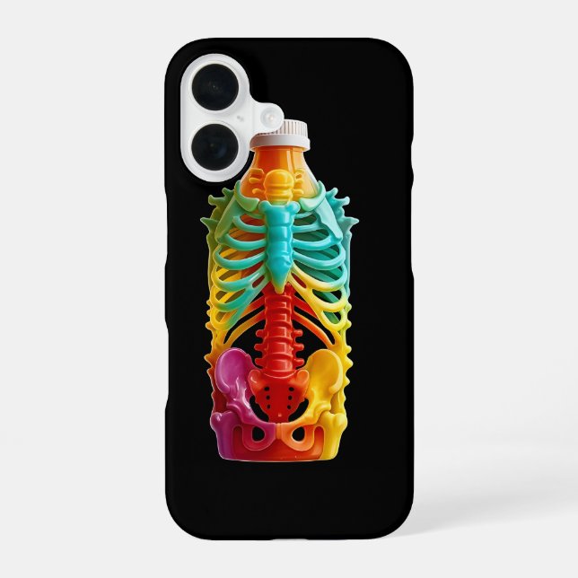 Coque iPhone 16 Coque de bouteille de squelette arc-en-ciel (Verso)