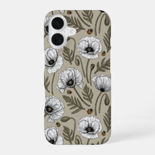 Coque iPhone 16 Coquelicots blancs et coccinelles