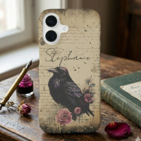 Corbeau gothique et écriture florale vintage