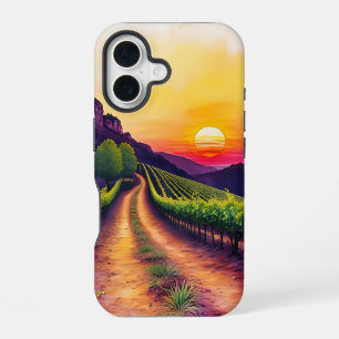 Coque iPhone 16 Coucher de soleil dans un vignoble