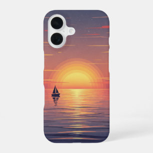 Coque iPhone 16 Coucher de Soleil Rétro sur l'Océan