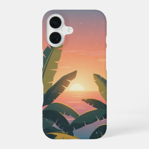 Coque iPhone 16 Coucher de soleil tropical vintage