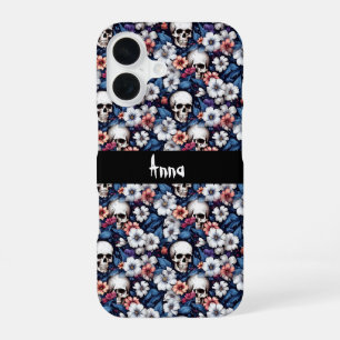 Coque iPhone 16 Crânes parmi les fleurs