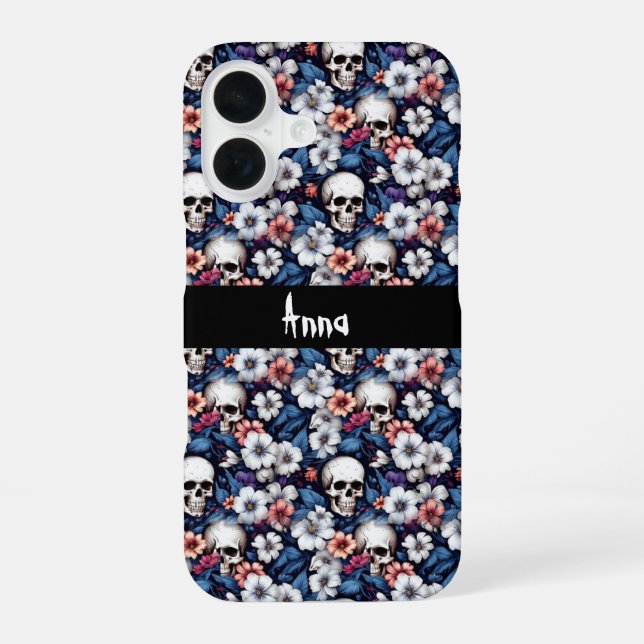 Coque iPhone 16 Crânes parmi les fleurs (Verso)