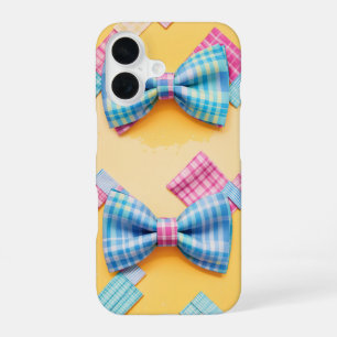 Coque iPhone 16 Cravate Pastel Plaid Cute Bow