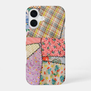 Coque iPhone 16 Crazy Patchwork Quilt Avec Zigzag Stitch