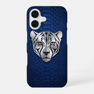 Coque iPhone 16 Cuir à motifs géométriques argent Léopard Peau de 