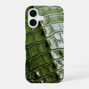 Coque iPhone 16 Cuir de crocodile vert texturé