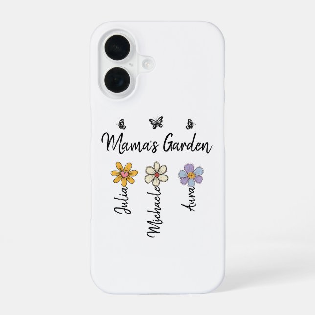 Coque iPhone 16 Custom Birth Flower Mug Names, Mama's Garden Gift (Verso)