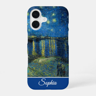 Coque iPhone 16 Customizable Starry Night Over the Rhone, Van Gogh