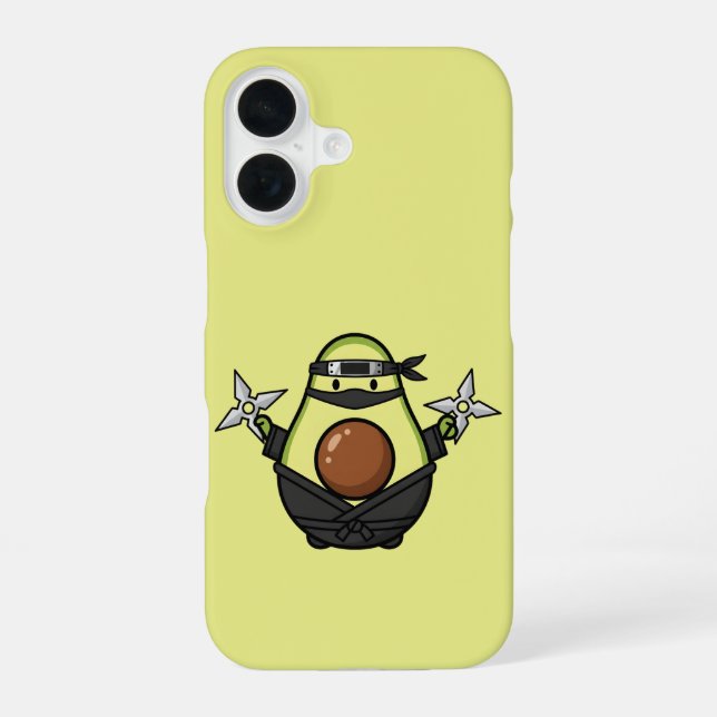 Coque iPhone 16 Cute Avocado Ninja Shuriken Warrior Illustration (Verso)