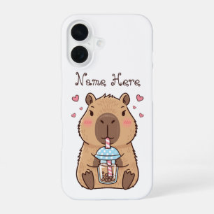 Coque iPhone 16 Cute Capybara Siroter Du Boba Tea