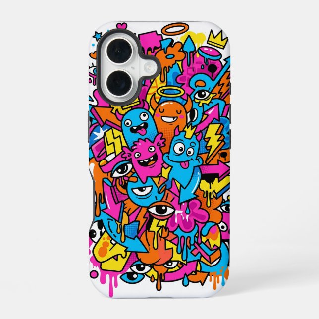 Coque iPhone 16 Cute Kawaii Drip Monster Pattern iPhone 16 case (Verso)