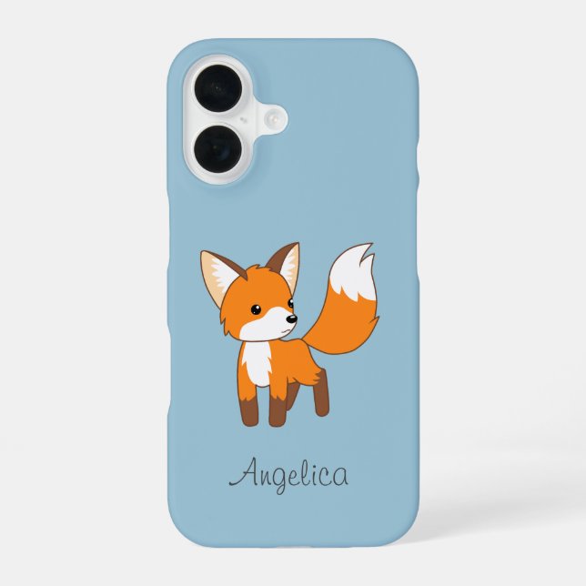 Coque iPhone 16 Cute Little Fox sur Blue (Verso)