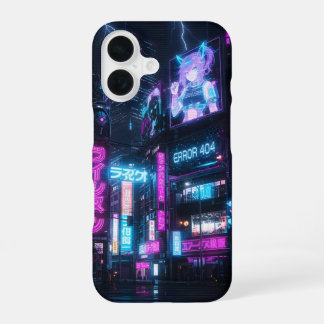 Coque iPhone 16 Cyberpunk Neon Anime Girl Glitch Phone Case