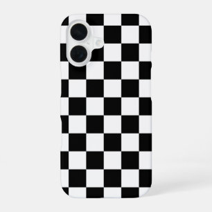 Coque iPhone 16 Damier à carreaux noirs et blancs