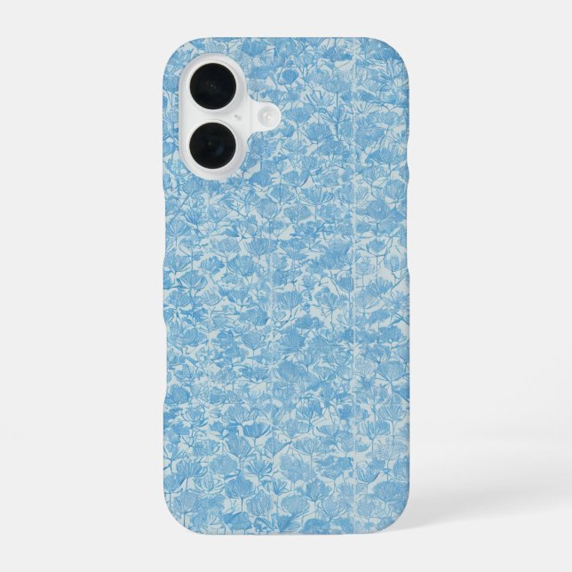 Coque iPhone 16 Delicate Blue Floral Pattern Japanese Modern Phone (Verso)