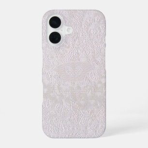 Coque iPhone 16 Dentelle décorative rose sur fond blanc
