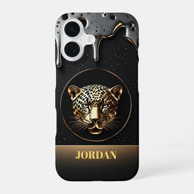 Coque iPhone 16 Design majestueux léopard or 🐆 (Verso)