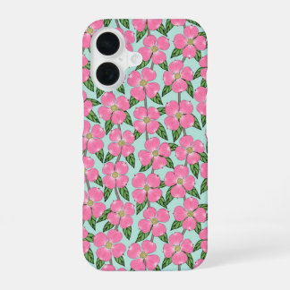 Coque iPhone 16 dessin au trait de cornouiller à fleurs roses flor