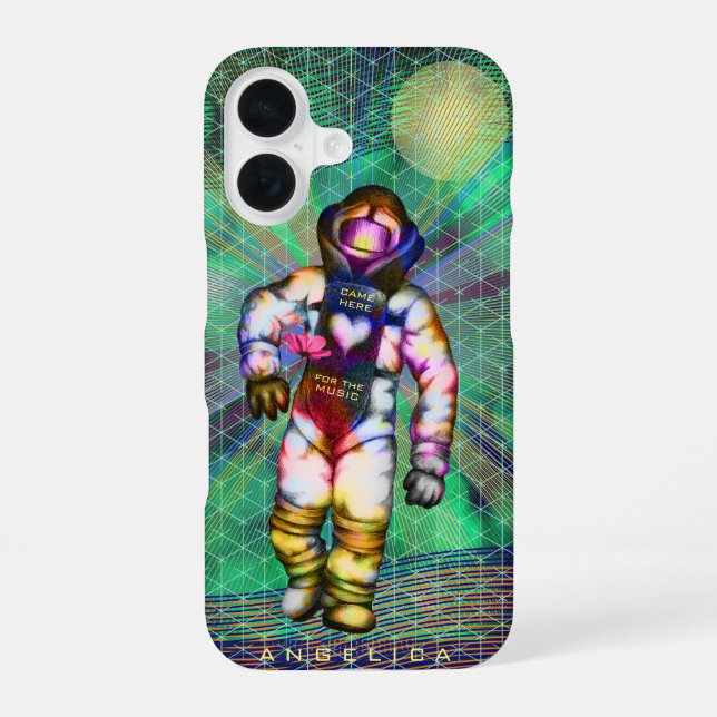 Coque iPhone 16 Dessin d'astronaute est arrivé ici pour Music Cool (Verso)