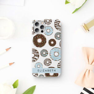 Coque iPhone 16 Donuts Bleus, Donuts Marrons, Paillettes, Votre No