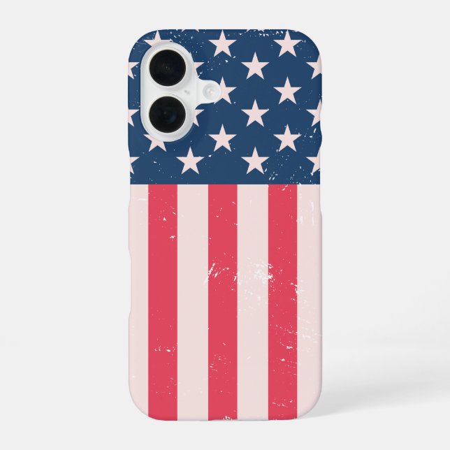 Coque iPhone 16 Drapeau Américain Classique Grunge (Verso)